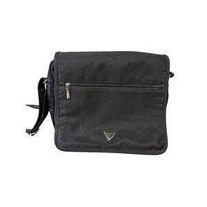 Guess USA Messenger Bag Black Nylon Crossbody Organizer Zip Pocket Triangle Logo